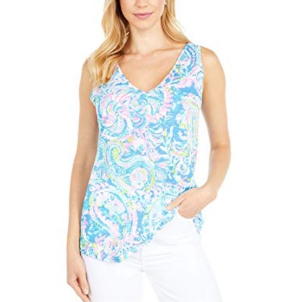 Lilly Pulitzer Gigi top in Zanzibar blue fish kiss